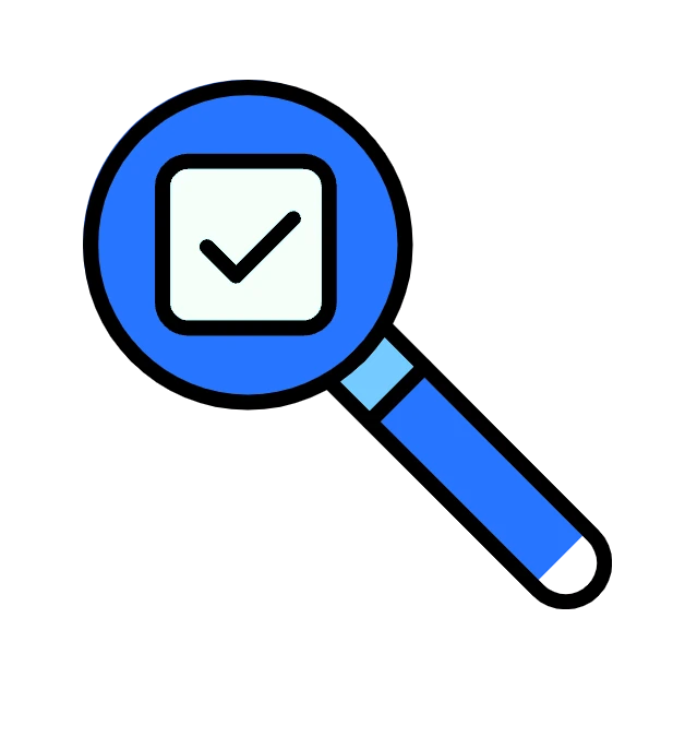 a magnifying glass with a checkmark