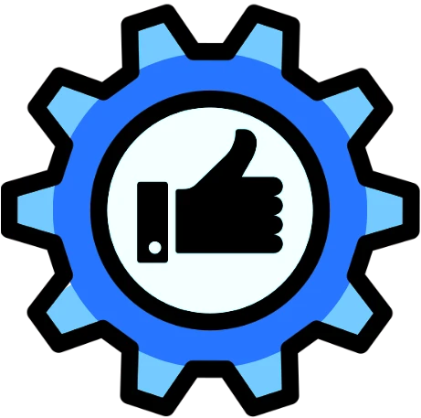 a gear with a thumbs up in the middle