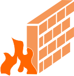 Firewall icon with orange flames, symbolizing protection and security against potential threats.