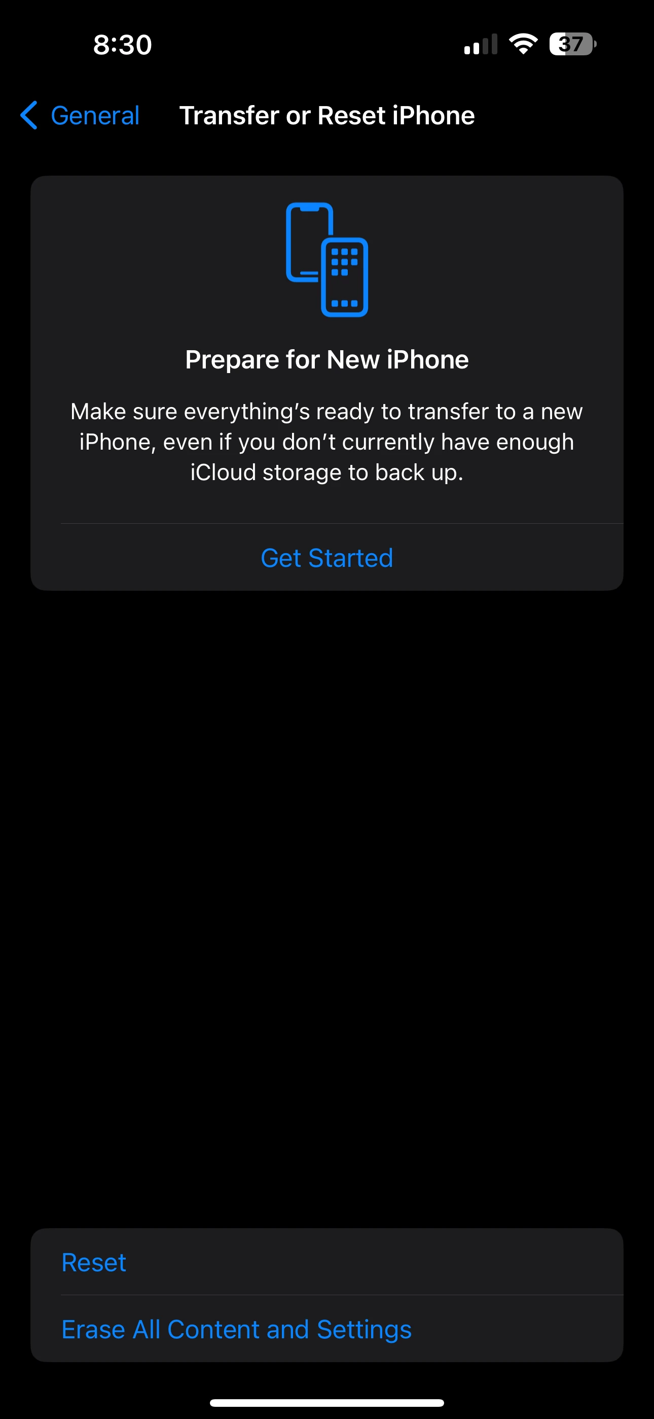 IOS transfer or reset Iphone screen