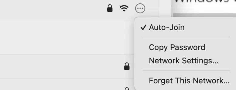 macOS forget this network button