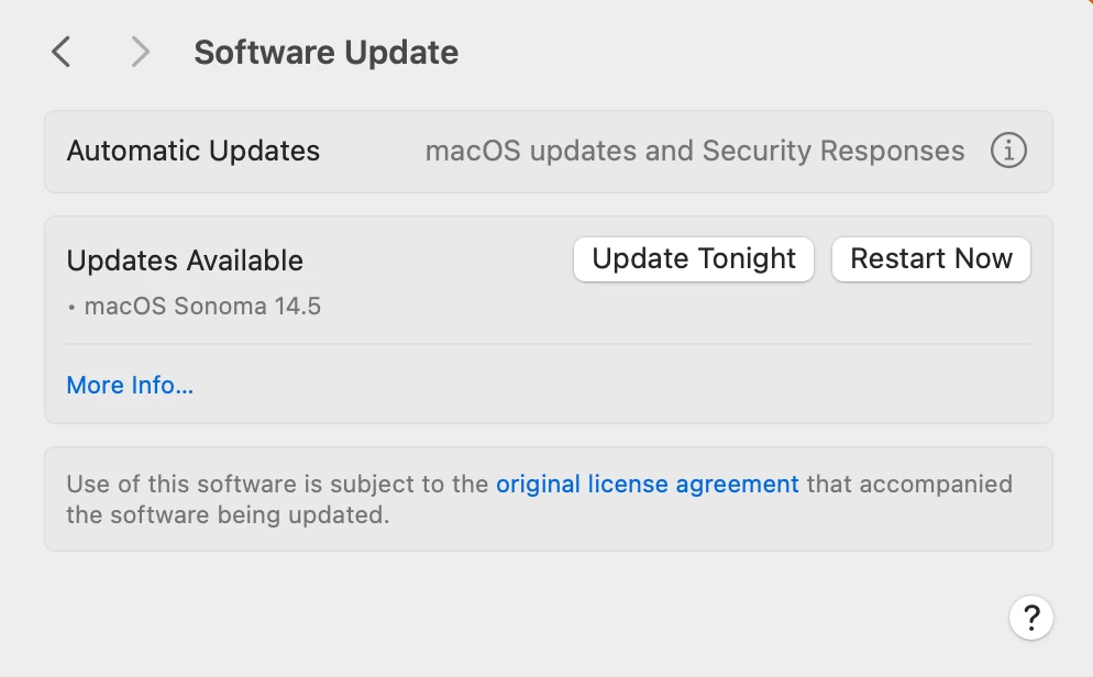 macOS software update screen